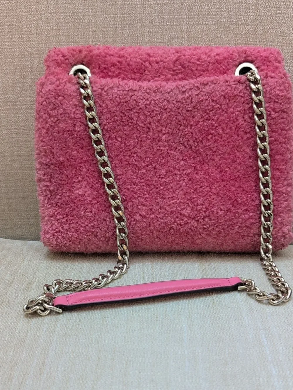 Kate Spade Natalia Faux Fur Small Flap Crossbody Shoulder Bag Pink Purse